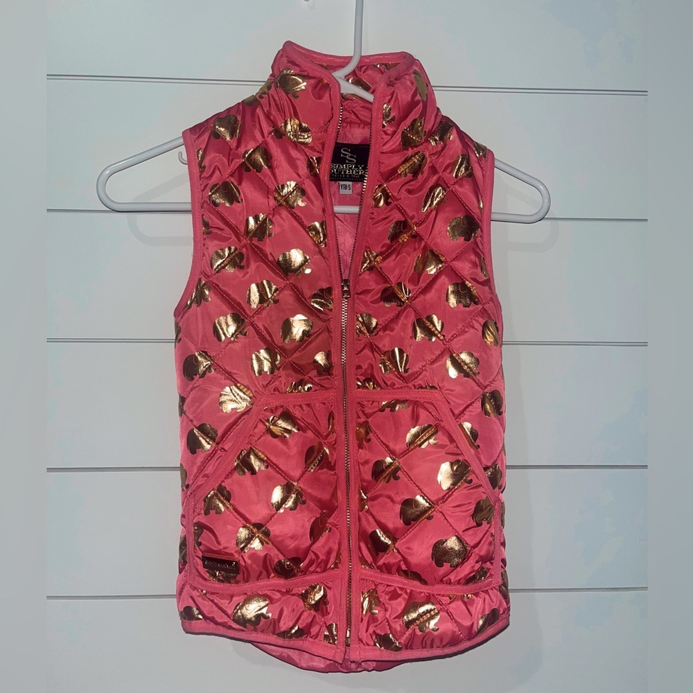 pink vest with gold elephants